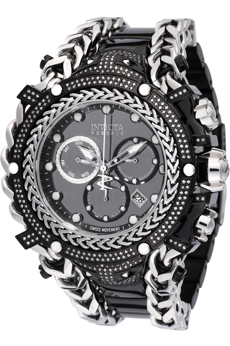 Invicta Gladiator 48419 Heren Horloge - Waterdicht - Analoog - Quartz Uurwerk - Roestvrij Staal met zwarte Wijzerplaat - 58mm - Met 416 diamanten