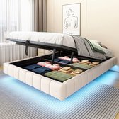 Bed met opbergruimte 140x200cm - Hoofdbord met ledverlichting, linnen