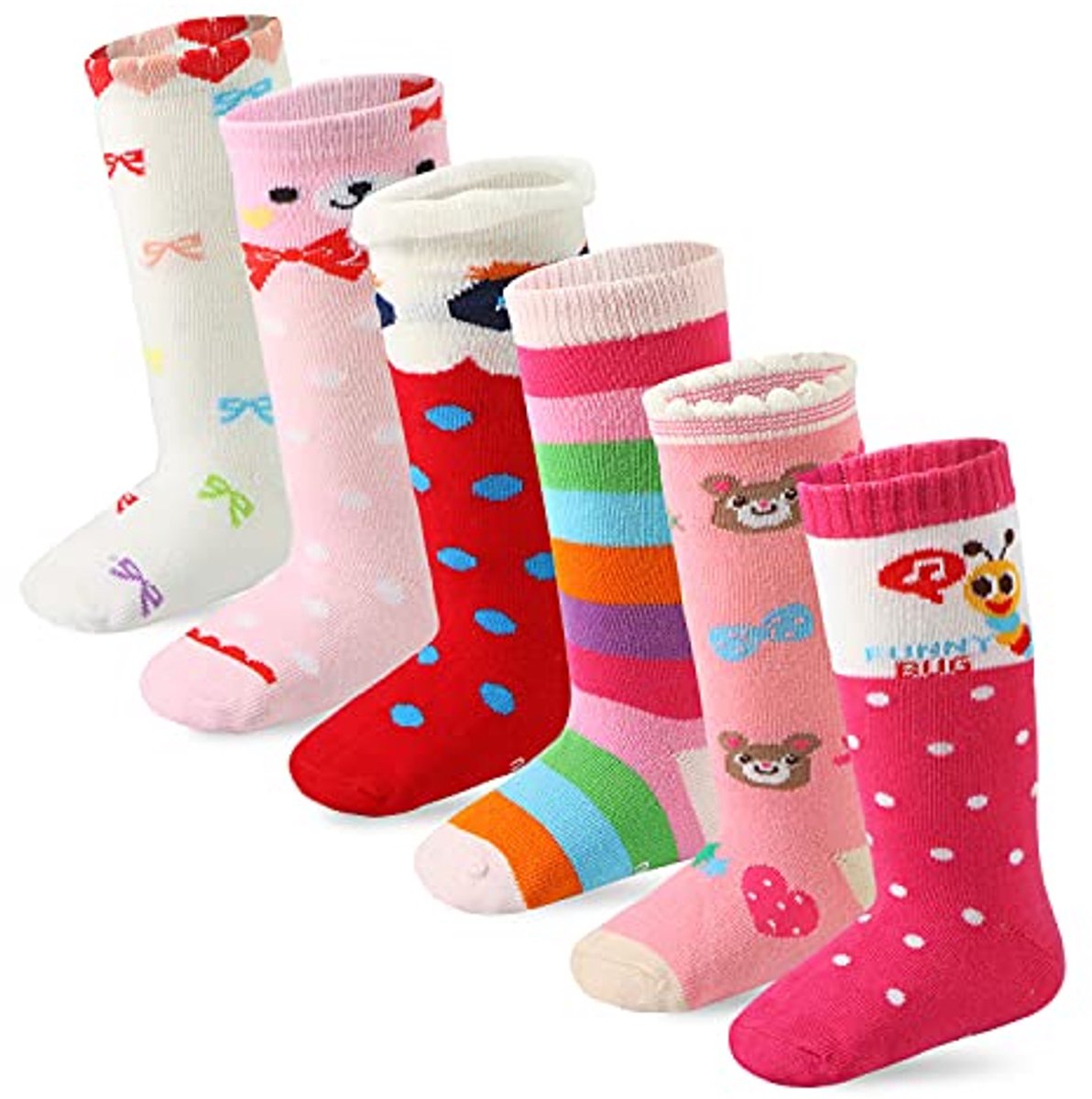 Image of 6 Paar Anti-slip Katoenen Knie Hoge Sokken voor Peuters Meisjes