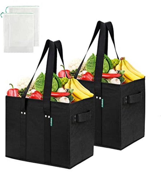 Herbruikbare boodschappentassen [5 Pack] boodschappentassen met versterkte handgrepen houden 50 lbs- Extra en sterk, drijfbaar, Eco- vriendelijk, waterbestendig