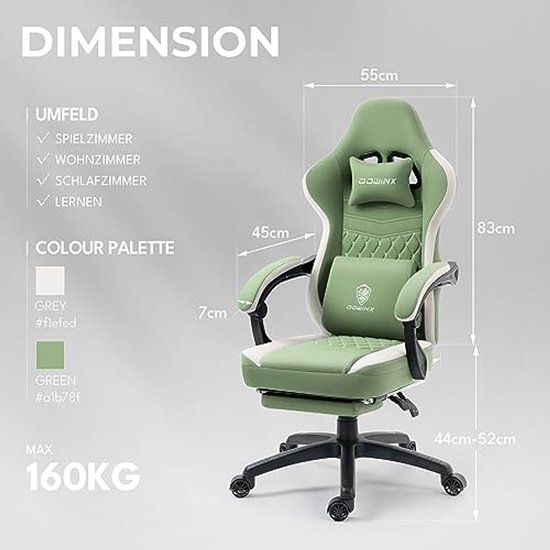 Ergonomische Gamingstoel met Massagesysteem en Voetensteun - Tot 150 kg Belastbaar van Merkloos — afbeelding 4