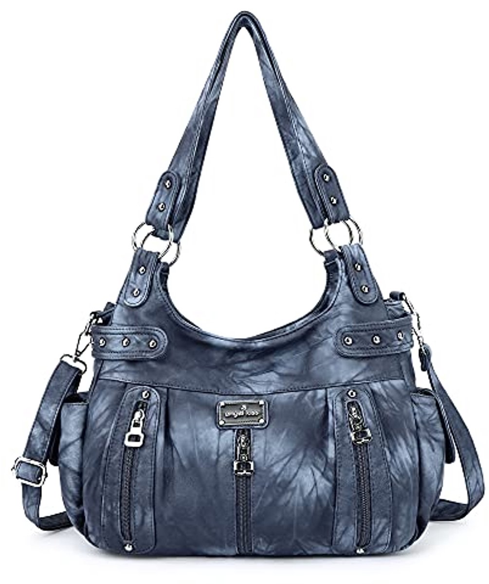 Grote vrouwentas van gewassen kunstleer - Crossbody, Hobo, Schoudertas en Handtas
