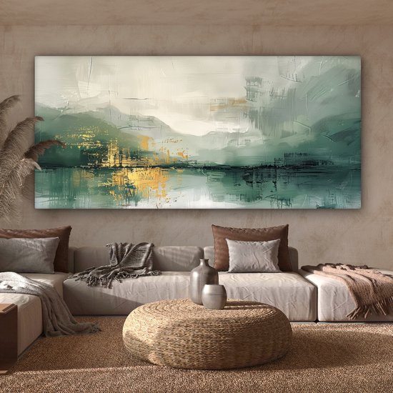 Tableau sur toile 200x100 cm - Décoration murale Vert - Moderne - Abstrait - Goud - Décoration murale murale salon - Décoration chambre - Accessoires chambre - Peintures sur toile