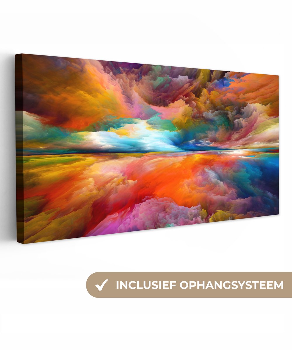 Canvas - Olieverf - Schilderij - Wolken - Regenboog - Abstract - 60x30 cm - Schilderijen op canvas - Muurdecoratie