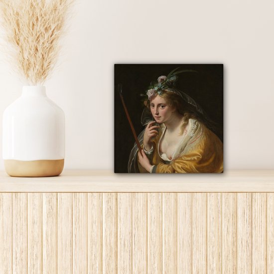 Peinture sur toile 20x20 cm - Décoration murale Une bergère - Tableau de Paulus Moreelse - Décoration murale salon - Décoration chambre - Accessoires de chambre - Peintures