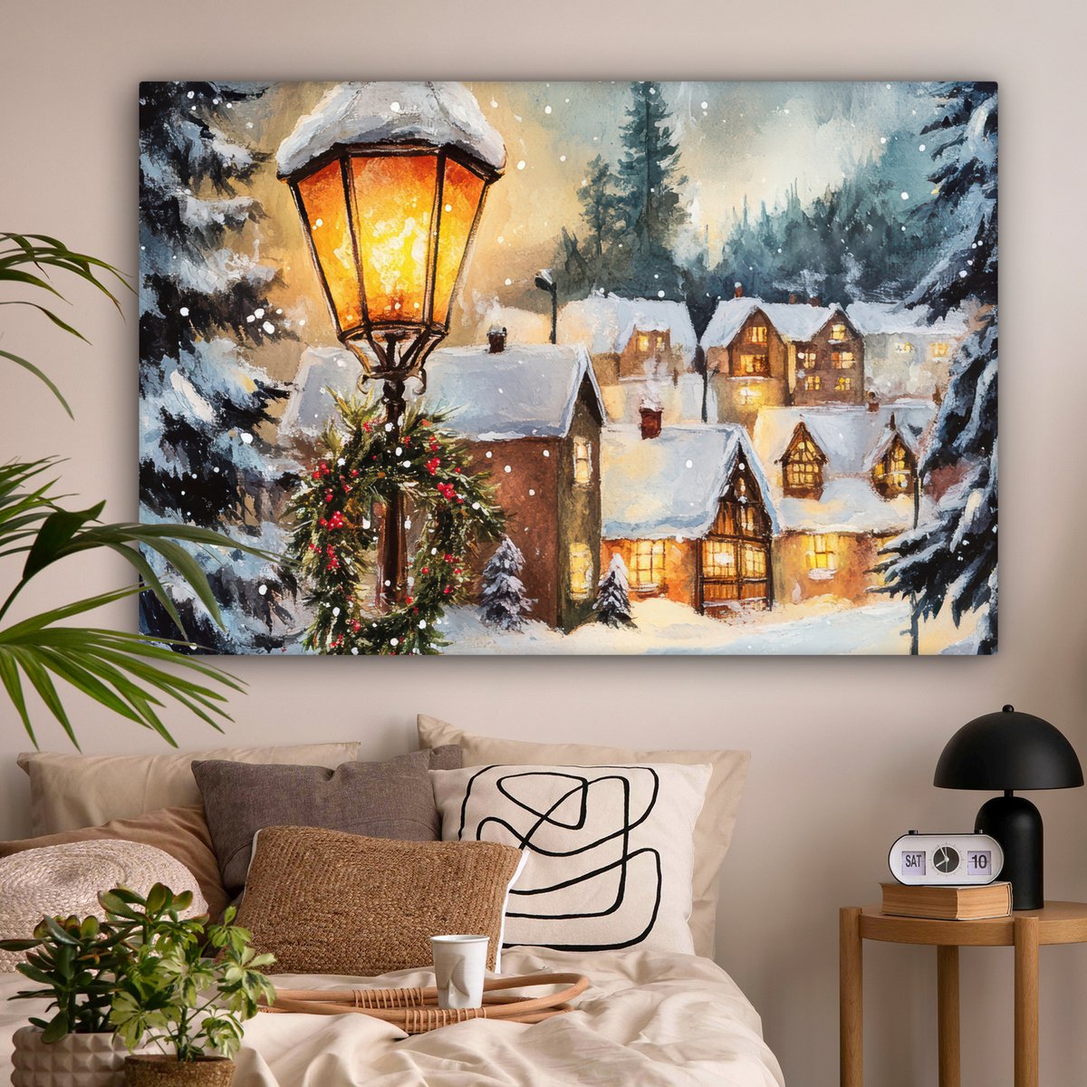 Canvas schilderij 180x120 cm - Wanddecoratie Kerstdorp - Huizen - Sneeuw - Kerst - Muurdecoratie woonkamer - Slaapkamer decoratie - Kamer accessoires - Schilderijen op canvas - Kerstdecoratie voor binnen - Kerstversiering - Kerstmis versiering – foto 4