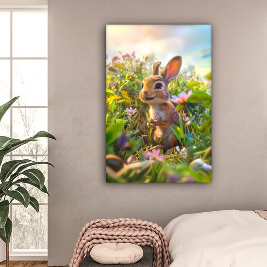 Peinture sur toile 80x120 cm - Décoration murale chambre d'enfant Lapin - Animaux - Nature - Décoration murale murale chambre bébé - Décoration chambre garçon et fille - Accessoires Bébé - Peintures