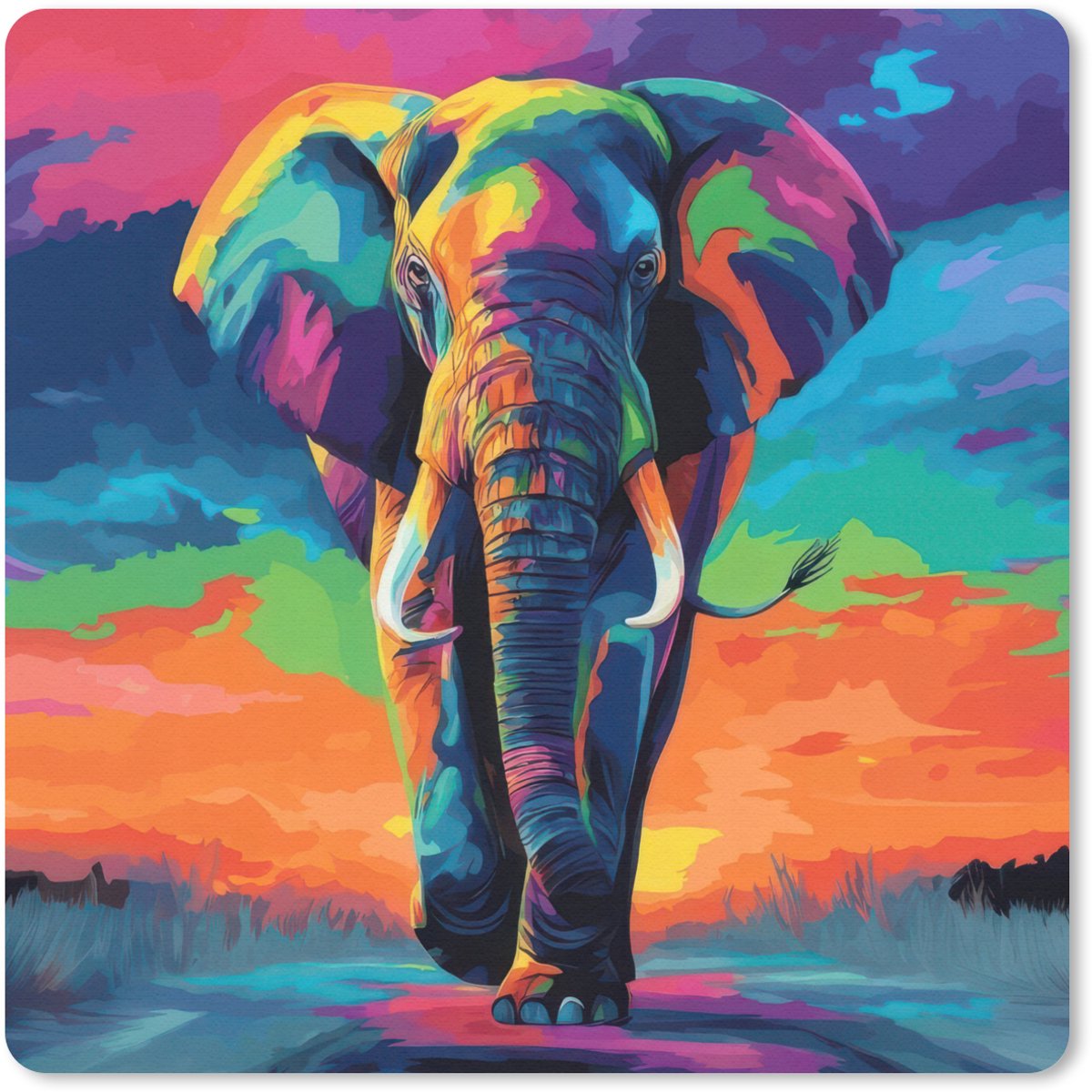 Muismat 20x20 cm - Mousepad Olifant - Kleurrijk - Lucht - Abstract - Muismatten