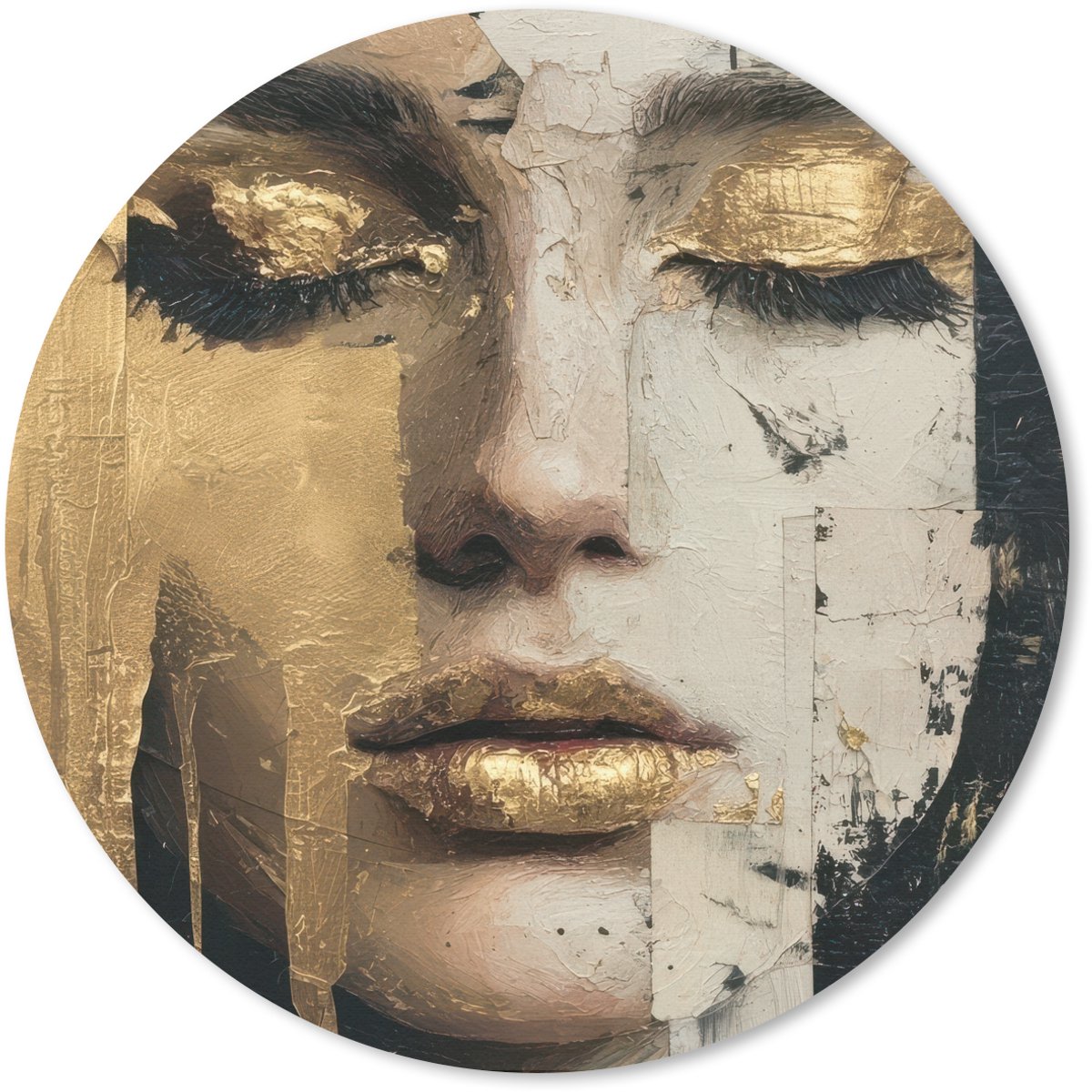 Muismat rond 20x20 cm - Mousepad Abstract - Goud - Gezicht - Lippen - Ronde muismatten
