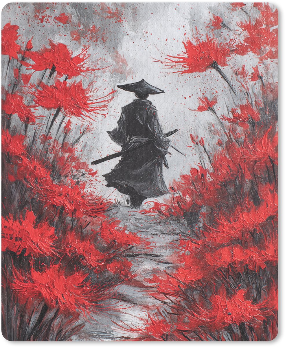 Muismat 19x23 cm - Mousepad Rode bloemen - mistig - Man - Muismatten