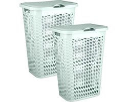 Plasticforte Wasmand Ventilation - 2x - met deksel - groen - kunststof - 51 liter - 43 x 35 x 61 cm - Badkamer - Wasgoed - Nieuw design - Zeer stevig