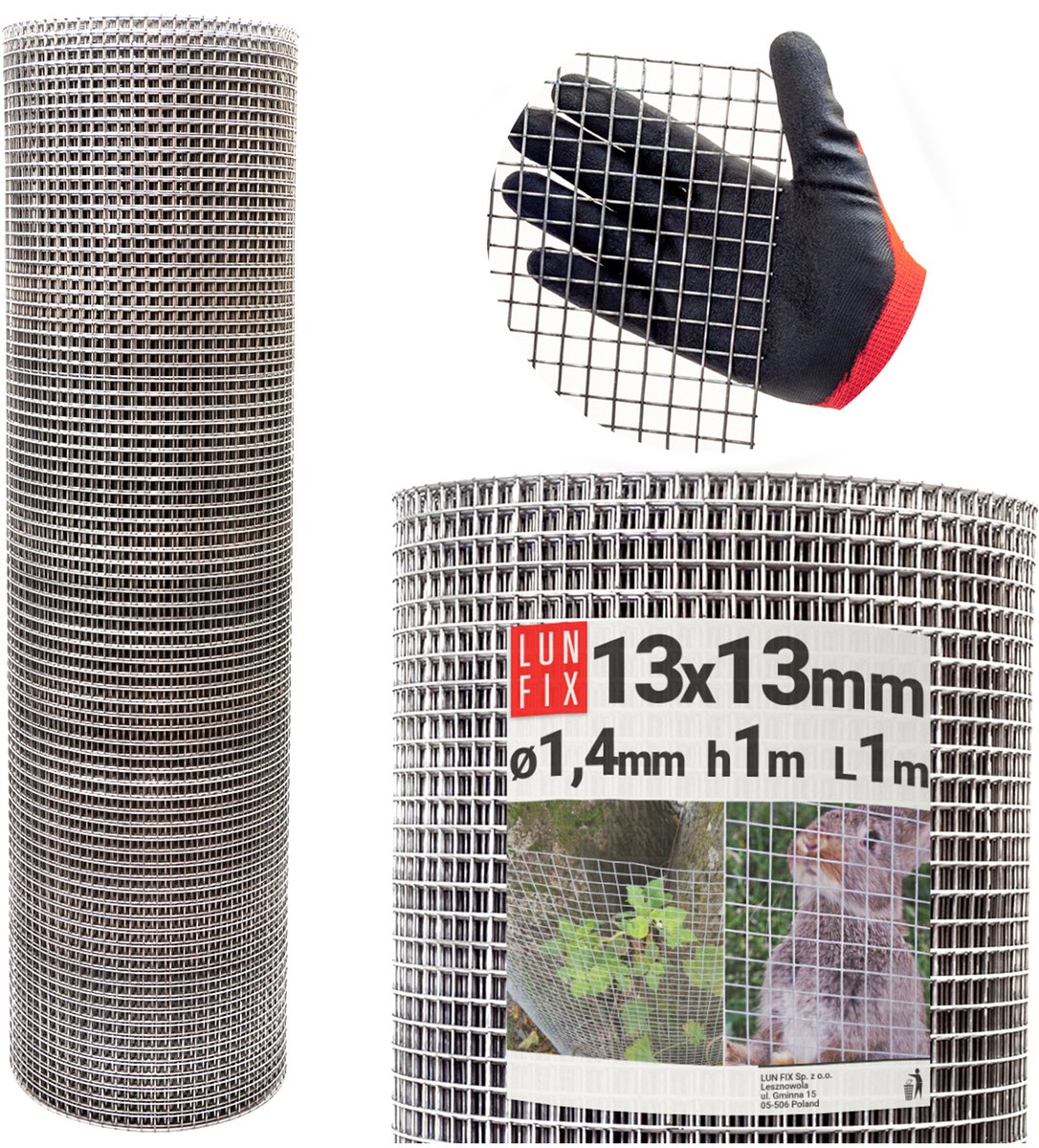 LUN FIX - Drahtgitter fijnmazig 13x13 mm - 1x1 m (100x100 cm) - 1,4 mm - Woelratgaas