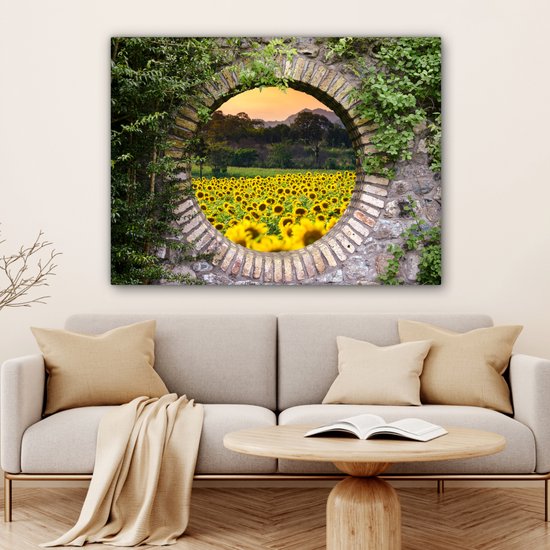 Tableau sur toile 120x90 cm - Décoration murale Vue - Fleurs - Tournesol - Décoration murale salon - Décoration chambre - Accessoires chambre - Peintures