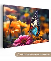 Peinture sur toile 120x80 cm - Papillon - Animal - Coloré - Fleurs - Nature - Décoration murale salon - Décoration de chambre - Accessoires de chambre - Toile murale d'intérieur - Peintures