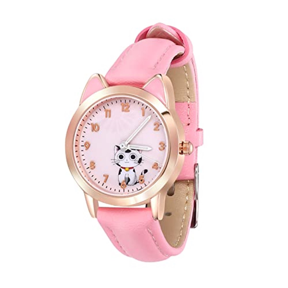 Schattig Kinderhorloge met Cartoon Kat Patroon - Roze Polshorloge voor Meisjes
