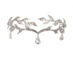Blatt Hochzeit Tiara - Kristal Strass Kroon - Verfijnd Design voor Bruidsmode - 1 - Zilver