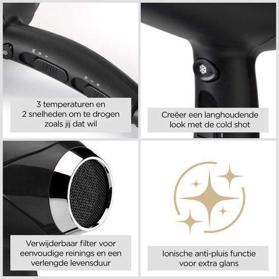BaByliss Turbo Smooth 2200 Fohn D572DE - Ionische Anti-Pluis - Föhn met diffuser (150mm) - 2200 Watt - Haardroger - Coolshot