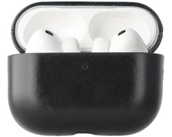 Rosso Deluxe Case Geschikt voor AirPods Pro 3 - Case Echt Leer - Echt Leren Beschermhoes Zwart