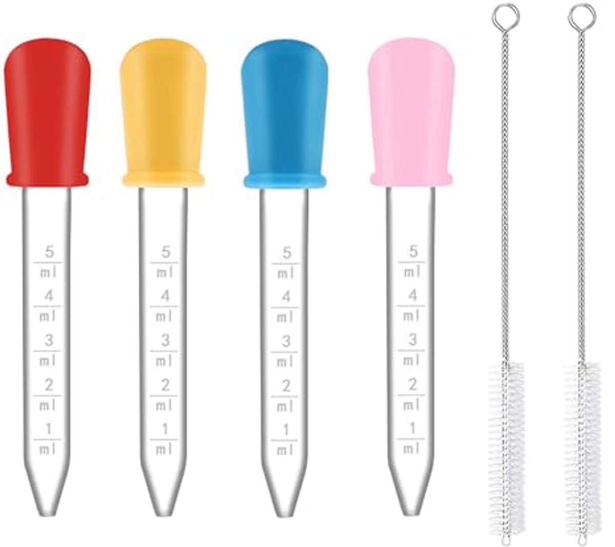 Image of 4 stuks 5 ml transparante pipetten en 2 stroborstels voor knutselen, planten en huisdieren