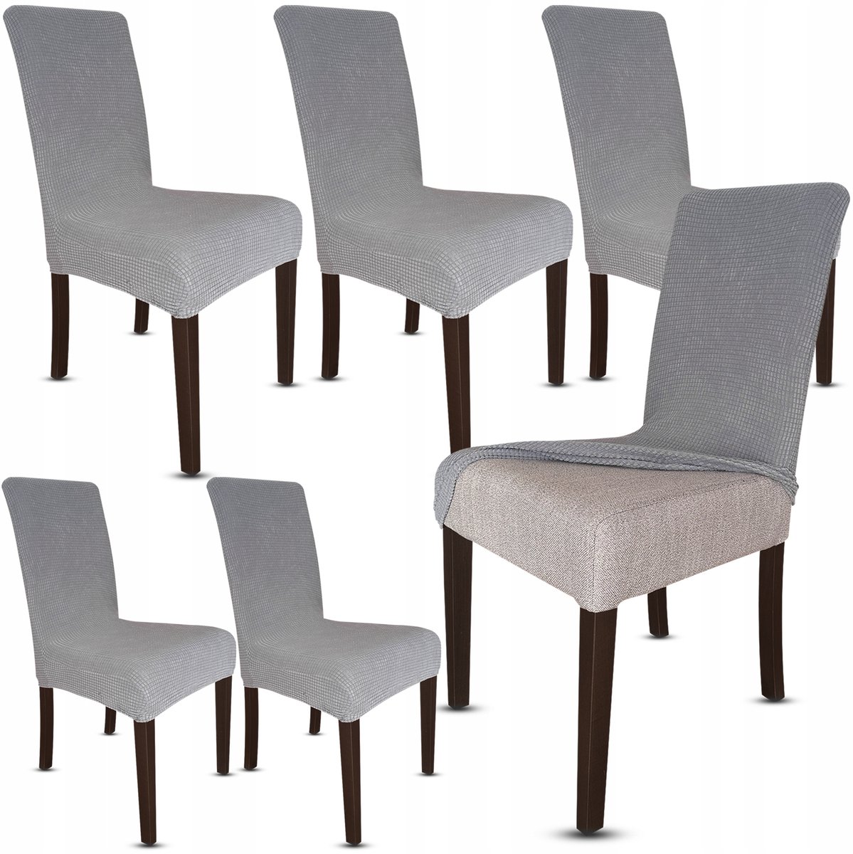 Stoelhoes 6 stuks, elastisch, universeel, jacquard, grijs