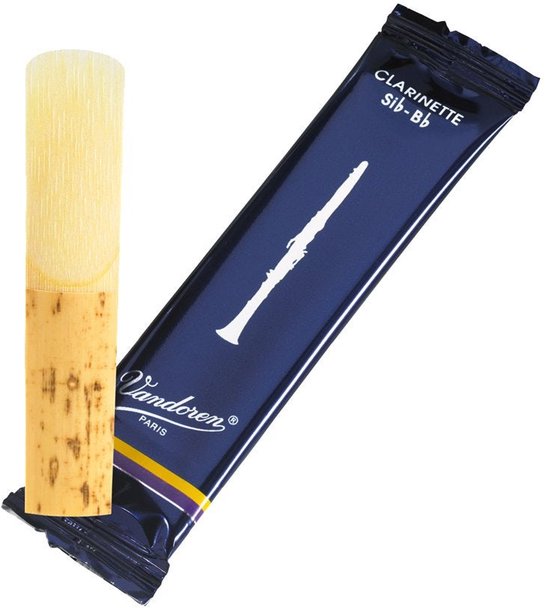 Vandoren riet voor klarinet Sib-Bb, 1 1/2. Het riet zit in een donkerblauwe verpakking met het Vandoren logo.