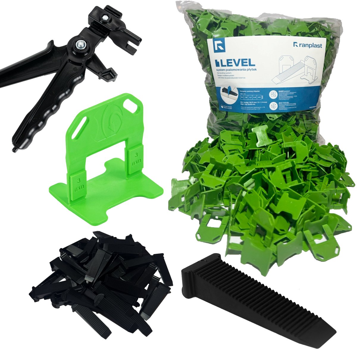 Ranplast Tegel leveling systeem 3mm: 500 Clips + 100 Wiggen + Tang