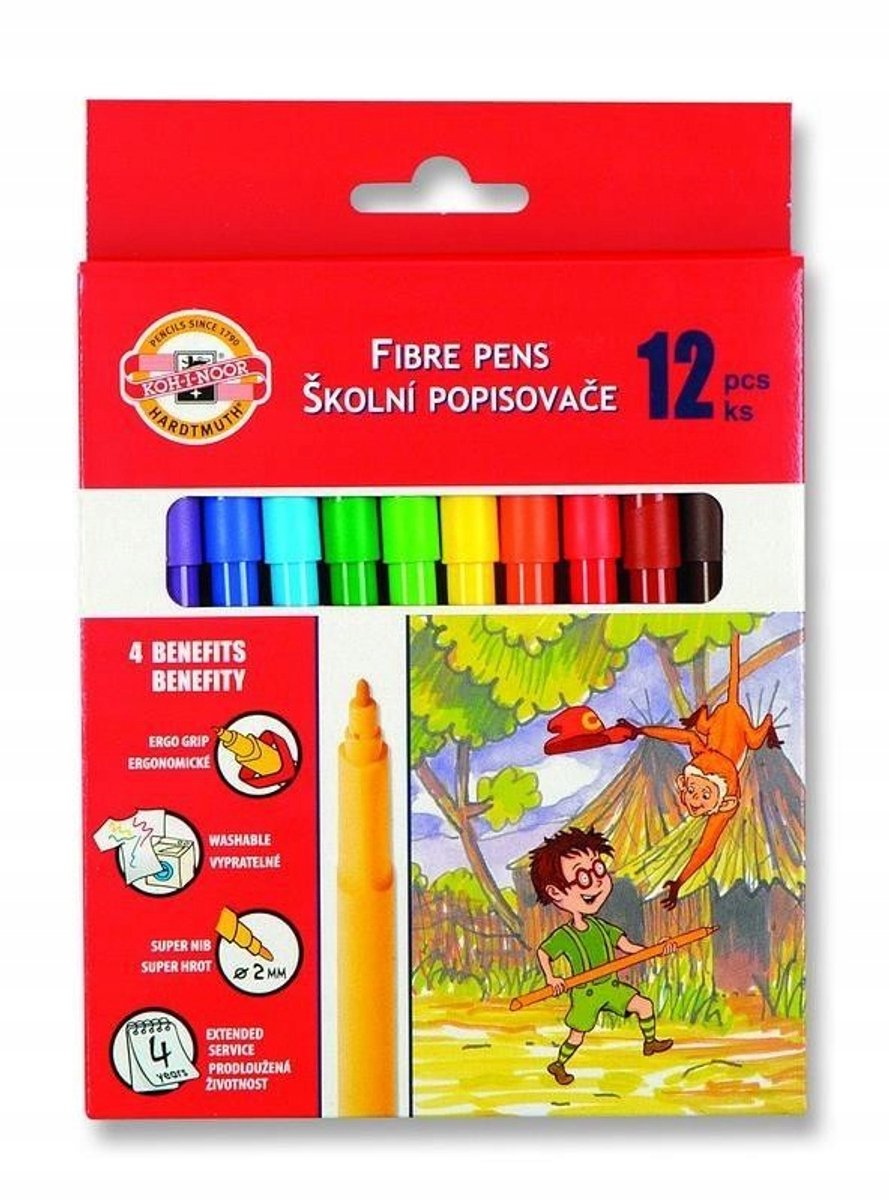 Koh-I-Noor Flame Master Set: 12 levendige kleuren, wasbaar en ergonomisch