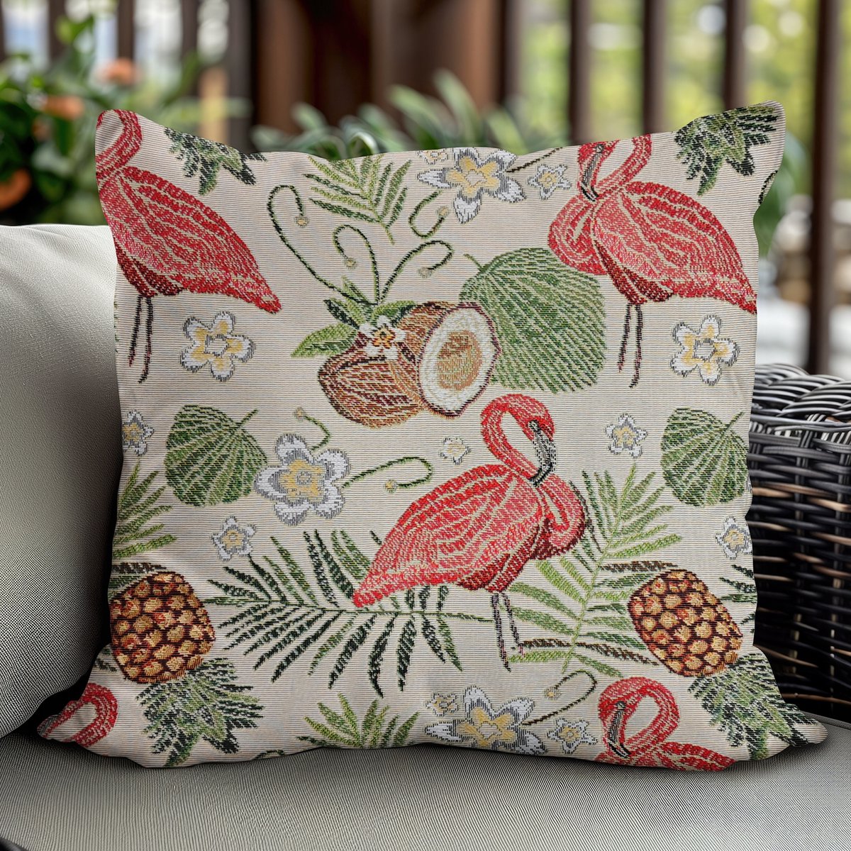 Gobelin Kussenhoes 40x40cm Flaming Ecru - Decoratief