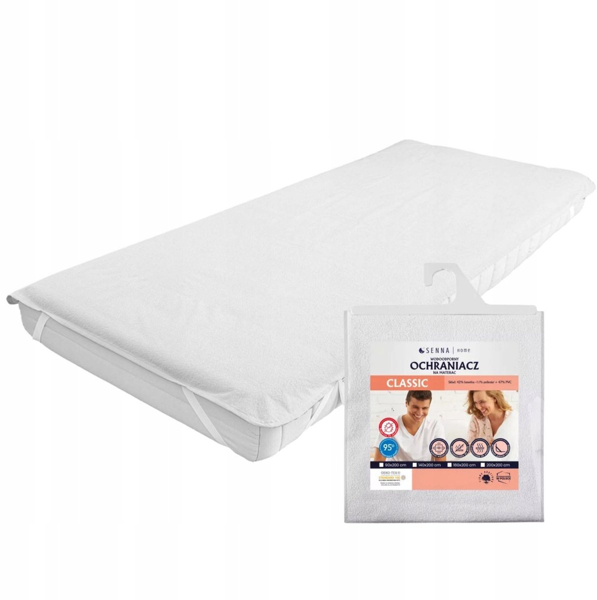 Waterdichte matrashoes 90x200 cm CLASSIC Wit