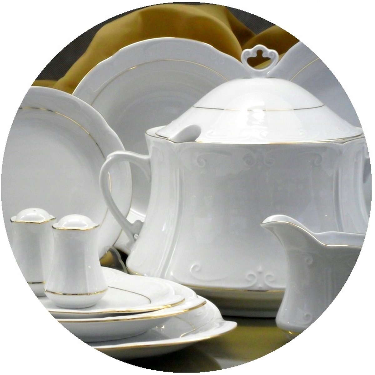 Kamélia Servies voor 12 personen - 42 delen - Wit met gouden decoratie