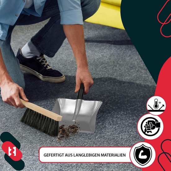 KOTARBAU® Stoffer En Blik Set, Metalen Vuilblik, Verzinkt Staal En Hout, Handeger van Hout, Stoffer En Blik Voor Open Haard, Terras, Werkplaats, Grijs En Naturel van KOTARBAU — afbeelding 3