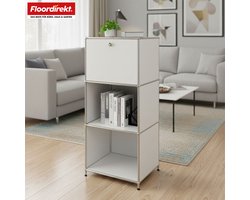 FLOORDIREKT Metalen Rek Concept Epure MK-107 - Opbergrek Met 4 Verdiepingen - Afsluitbaar Vak & Legplanken - 50 x 121 x 40 cm - Wit -Verkrijgbaar in Verschillende Kleuren - Metalen Rek in Modern Design - Rek Voor Woonkamer, Kantoor & Hal