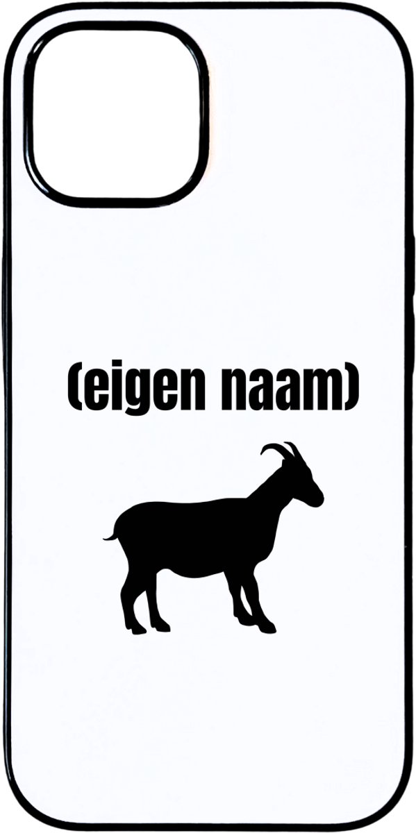 Hacebo® - geit met eigen naam telefoonhoesje - Geit - geiten liefhebbers - telefoonhoesjes - dieren liefhebber - leuk cadeau voor iemand die houdt van geiten - cadeau - kado - hoesje geschikt voor iPhone 15