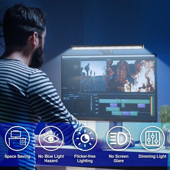 Monitor Lampe LED Duale Lichts Bildschirmlampe Touch Control Schreibtischlampe PC USB Screenbar Monitorlicht 5 Farbtemperaturen 2700k- 7500k, Anti-blauem Licht, Blendfrei, für Büro Home Gaming 44CM