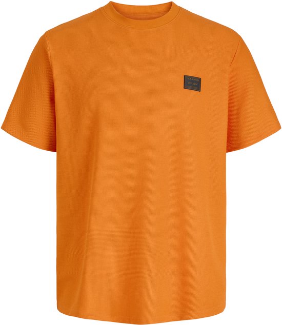 T-shirt orange à texture gaufrée, manches courtes et logo poitrine.