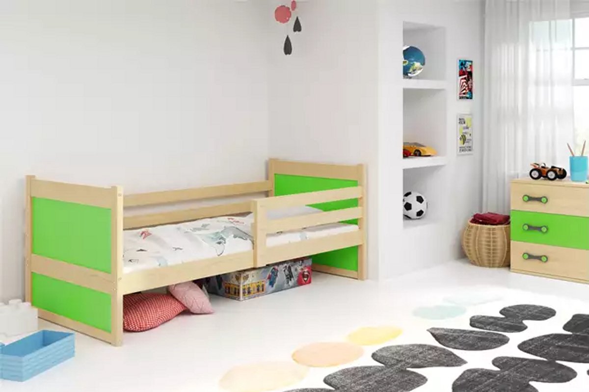 BMS - Eenpersoonsbed - 90x190 cm - Jongens - Groen - Pine