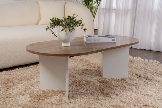 Asir - Salontafel - Okkernoot & Wit - 119 x 60 x 40 cm (L x B x H)