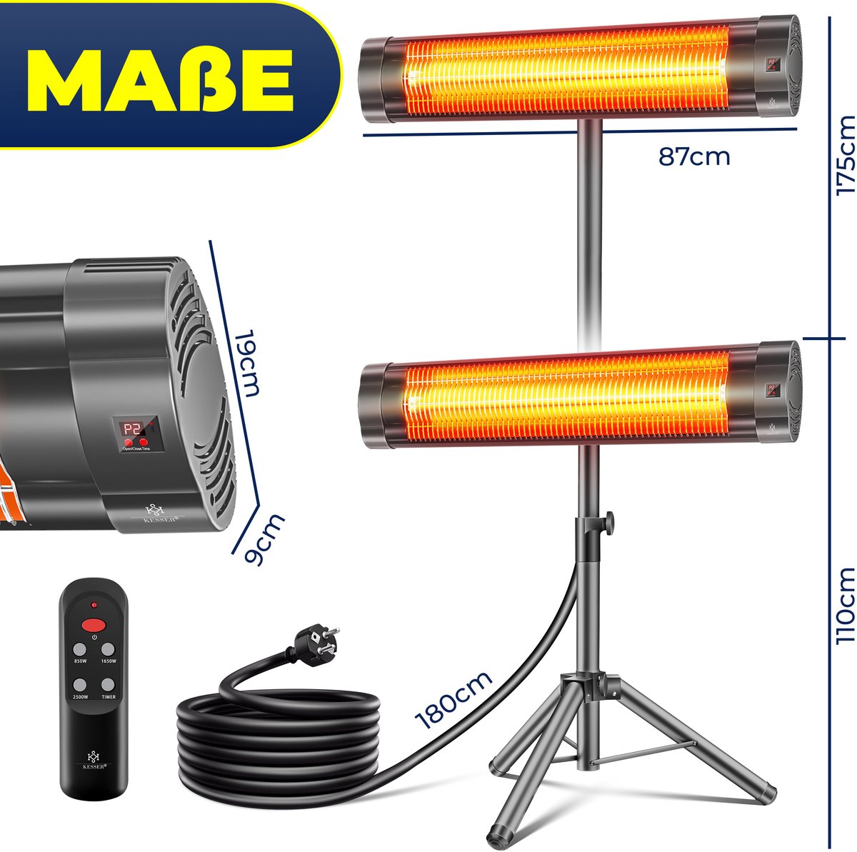 KESSER Terrasverwarmer Elektrisch 2500 W Staand - Infrarood Heater voor Buiten, Hoogte Verstelbaar, met Afstandsbediening en Hoes - Antraciet – foto 8