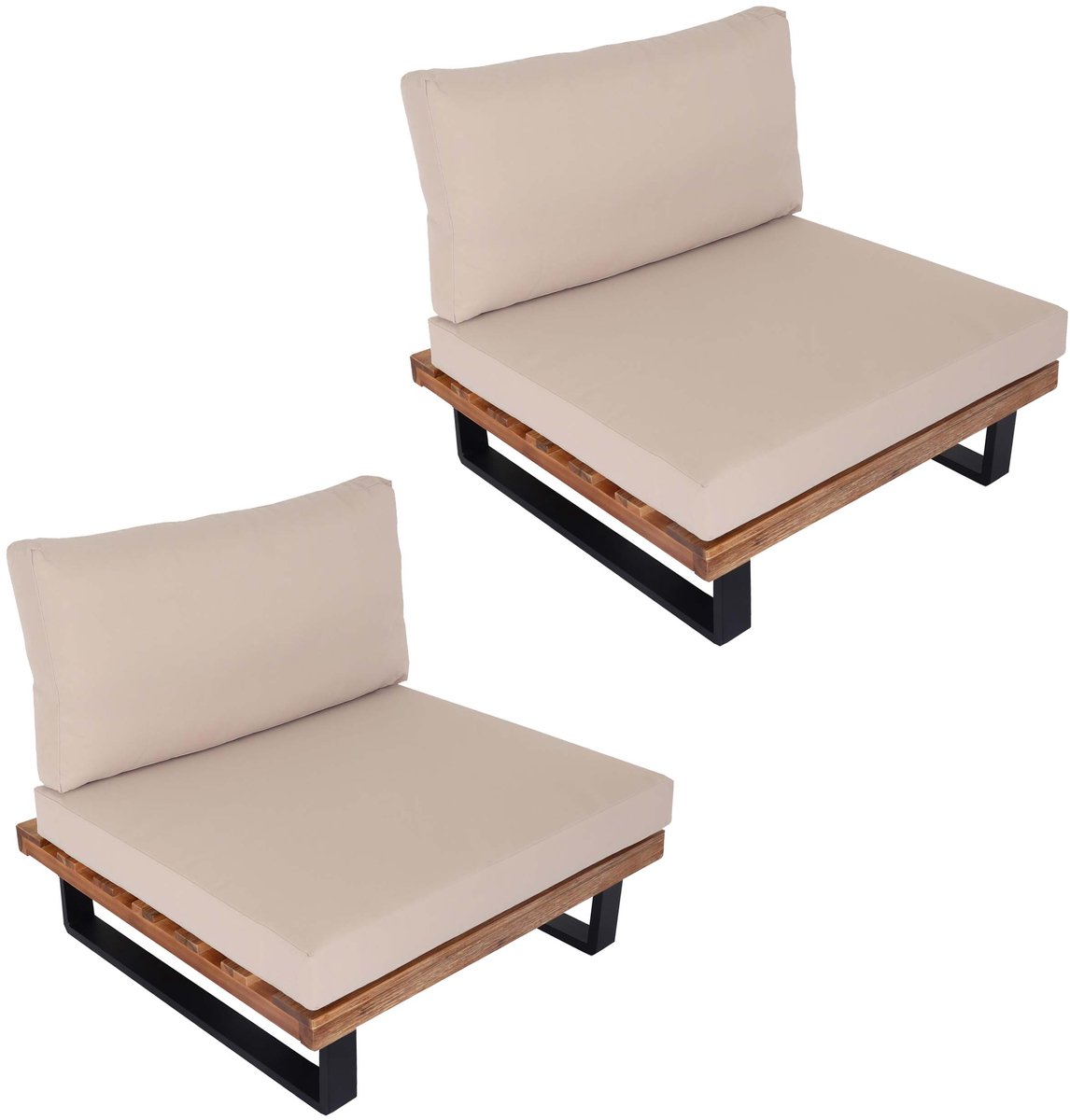Set van 2 loungestoelen MCW-H54, tuinstoelen, gesponnen poly acacia hout FSC-gecertificeer