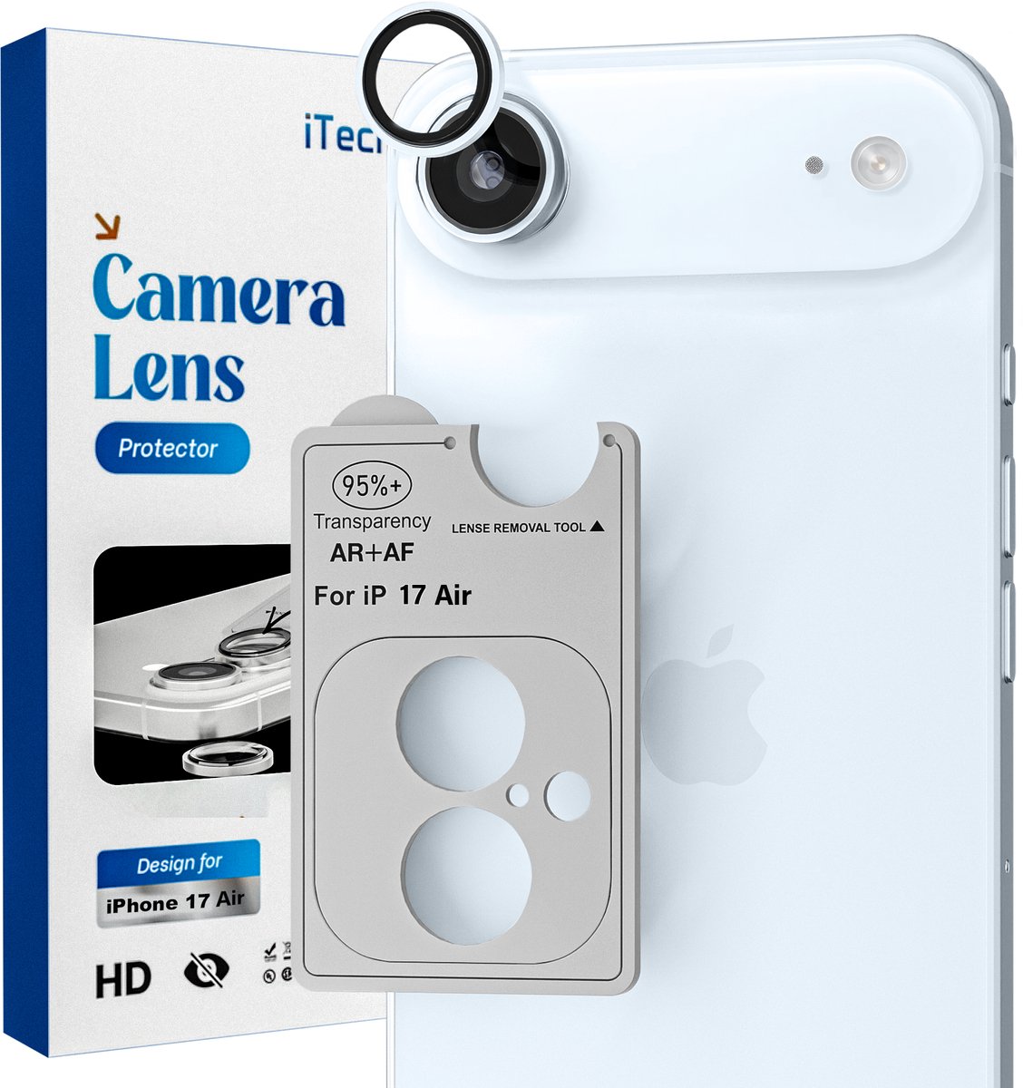 REOVO Camera Protector – Geschikt voor iPhone AIR - 0.05mm Slim Fit – Hemels Blauw -Titanium Frame – Anti-Kras & Schokbestendig