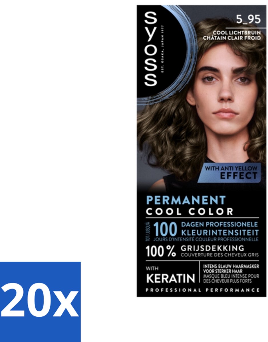 20 x SYOSS - Permanent Coloration 5-95 - Haarverf - Permanente Haarkleuring - Cool Lichtbruin - Grijsdekking - Vermindert Haarbreuk - Haarverf - Permanent Coloration - Cool Lichtbruin - Grijsdekking - Haarverf Met Keratine