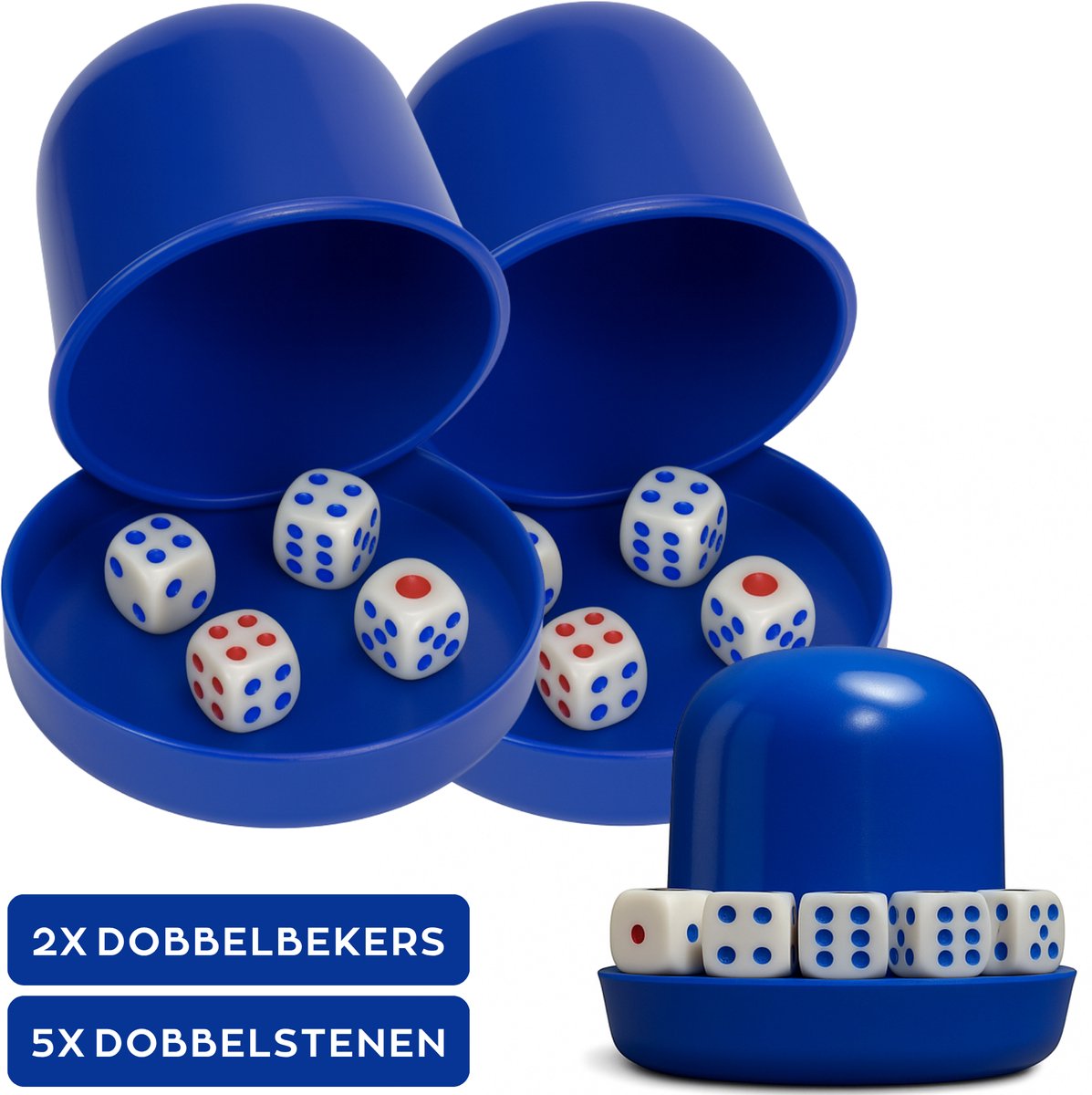 Dobbelbeker Set – 2 Bekers met 10 Dobbelstenen – Gezelschapsspel, Drankspel & Bar - Blauw