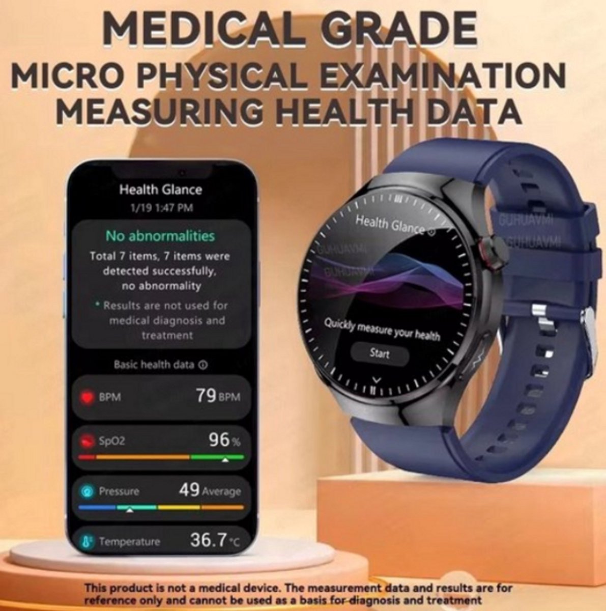 Afbeelding 3 van 2024 ECG Smartwatch Zwart met Gezondheidsmonitoring