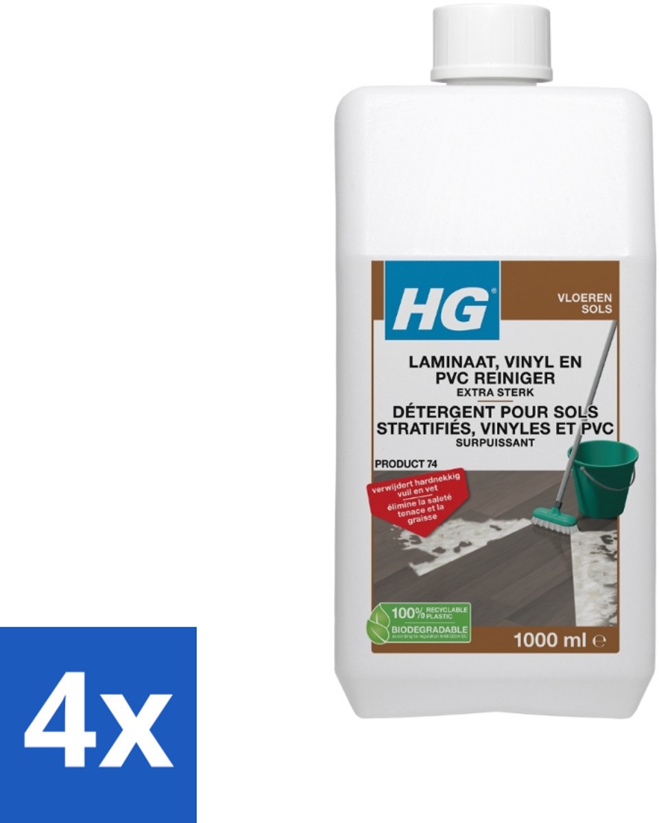 4 x HG Laminaatreiniger Extra Sterk 1 liter - Laminaatvloer Reiniger - Vloerreiniger - Hardnekkig Vuil - Vet Verwijderen - Laminaat Schoonmaken