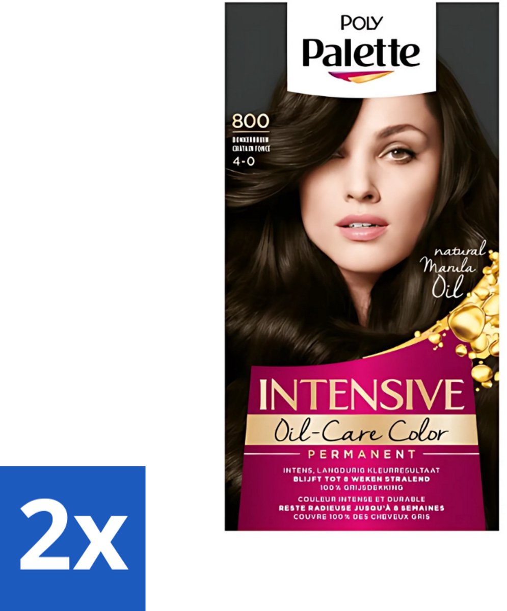 2 x Palette Intensive Oil-Care Color Haarkleuring 800 Donkerbruin - Haarverf - Donkerbruin - Permanente Haarverf - Arganolie - Glans