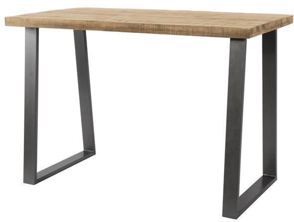 Industrieel In Huis Houten Bartafel Mangohout (135cm) Hoge Rechthoekige Tafel van Massief Mangohout (135x70x92) Bartafel voor 4 Personen met Live-Edge en Natuurlijke Uitstraling - Massief Houten Tafel met Stevige U-Poot Bruin