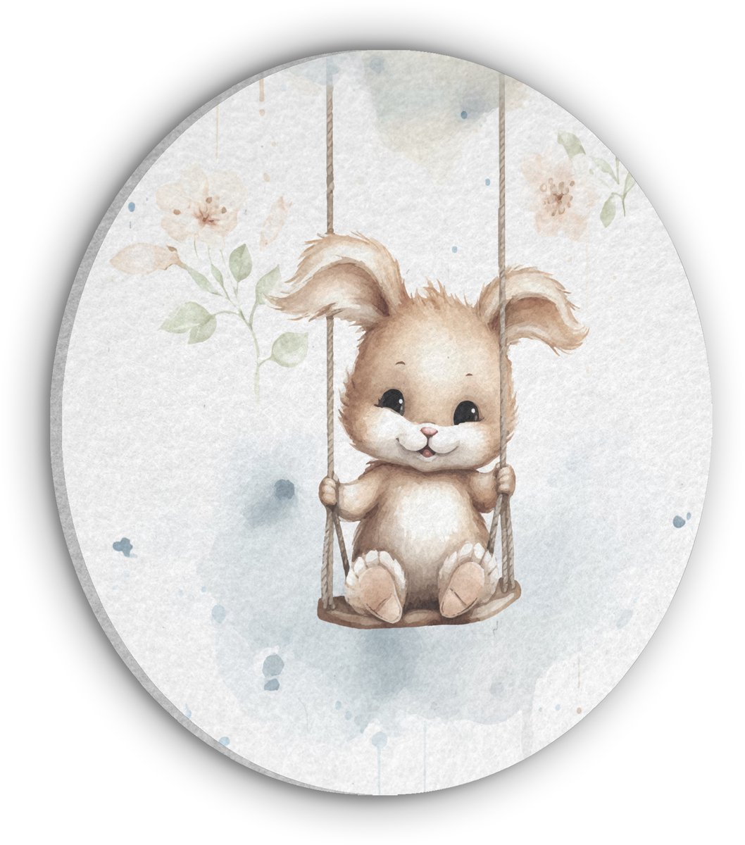 Akoestisch wandpaneel rond 90x90 cm - Vilt schilderij Konijn - Baby dier - Kinderen - Ronde akoestische panelen - Geluidsdempende wanddecoratie - Geluidsisolatie wandcirkel - Muurdecoratie geluidspanelen