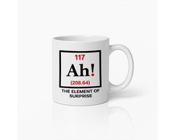 Element of Surprise Koffiemok 330ml – Grappige Wetenschap Grap Beker “Ah! 117” – Humoristisch Cadeau voor Wetenschapsliefhebbers & Nerds
