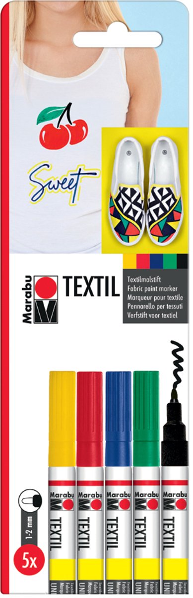 Textielstiften set 5 dunne stiften
