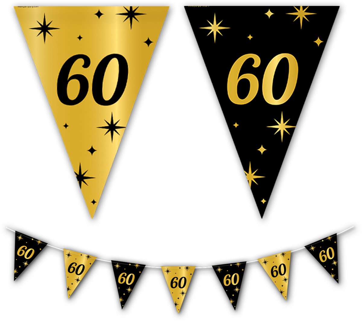 BTH - Slingers - 60 Jaar - Goud en Zwart - Slingers Verjaardag - Vlaggenlijn - 60 Jaar Verjaardag - Versiering - 1 Stuk